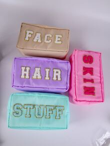 4件套简约大容量毛巾刺绣字母PU刺绣字母化妆包洗漱包 - 彩色 - 查看 2