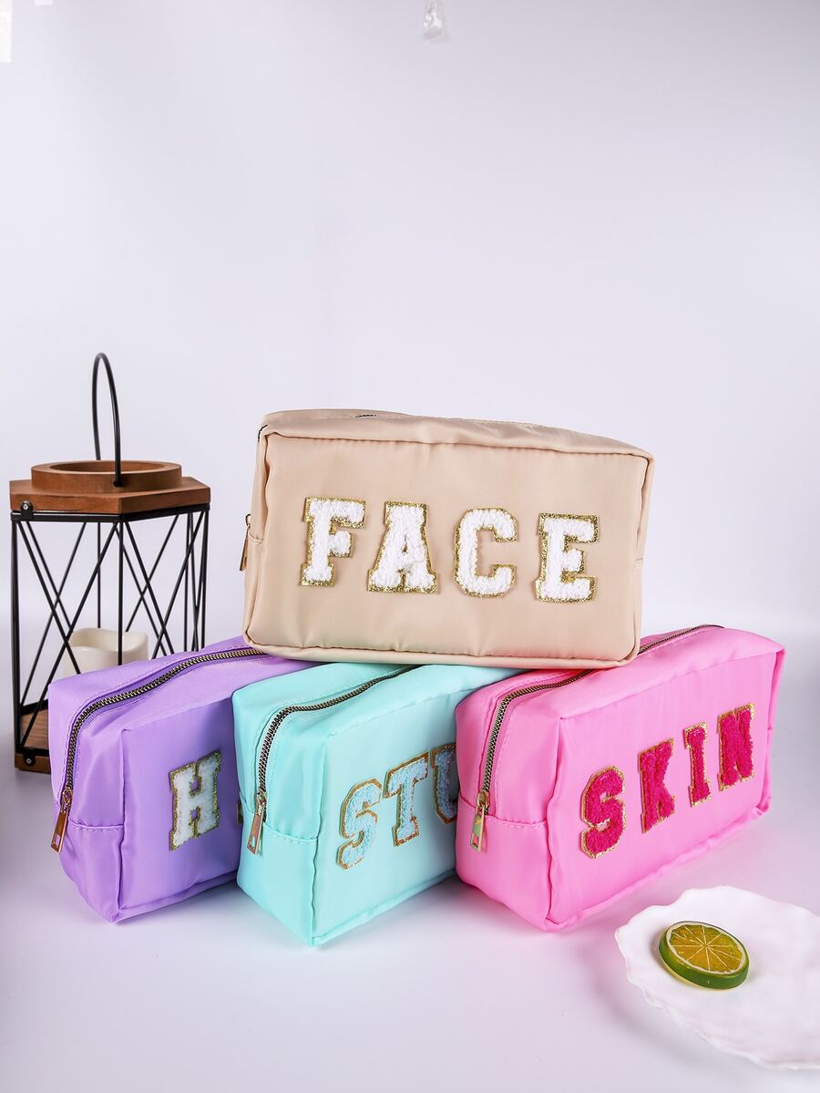 4件套简约大容量毛巾刺绣字母PU刺绣字母化妆包洗漱包 - 彩色 - 查看 1