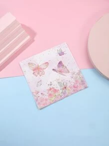 25入組粉色花卉圖案蝴蝶主題一次性餐巾紙
