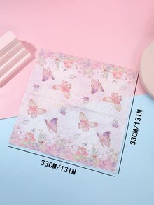 25入組粉色花卉圖案蝴蝶主題一次性餐巾紙