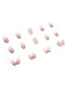 mejora su con 24 piezas corto ataúd con mariposa 3D adorno cobertura total Uña postiza Kit - Multicolor - Ver 3