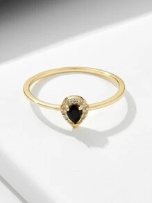 negro en forma de gota de agua Anillo para mujeres , europeo y americano estilo , minimalista diseño , diamante incrustado , cola Anillo , mano Bisutería - Amarillo Oro - Ver 2