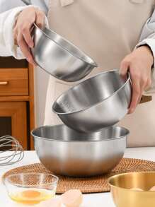 1pc, Stainless Steel Mixing Bowl, Kitchen Gadgets, Kitchen Stuff, Kitchen Accessories, Home Kitchen Items - Silver - View 1