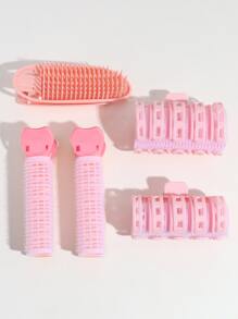 5 件装女士时尚纯色高冠刘海卷发梳发型设计工具适合日常发型 - 粉色 - 查看 4