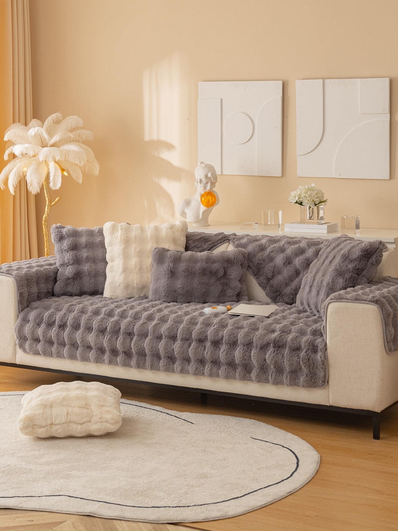 1pc Fluffy Sofa Towel,Imitation Rabbit Plush Sofa Cushion Slipcover