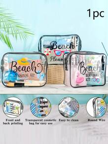 PVC Transparent Beach Cosmetic Bag Outdoor Multi-Functional Toiletry Bag Cute Printed Storage Bag Travel Accessories Airport Portable Travel Storage Bag - Clear - View 1