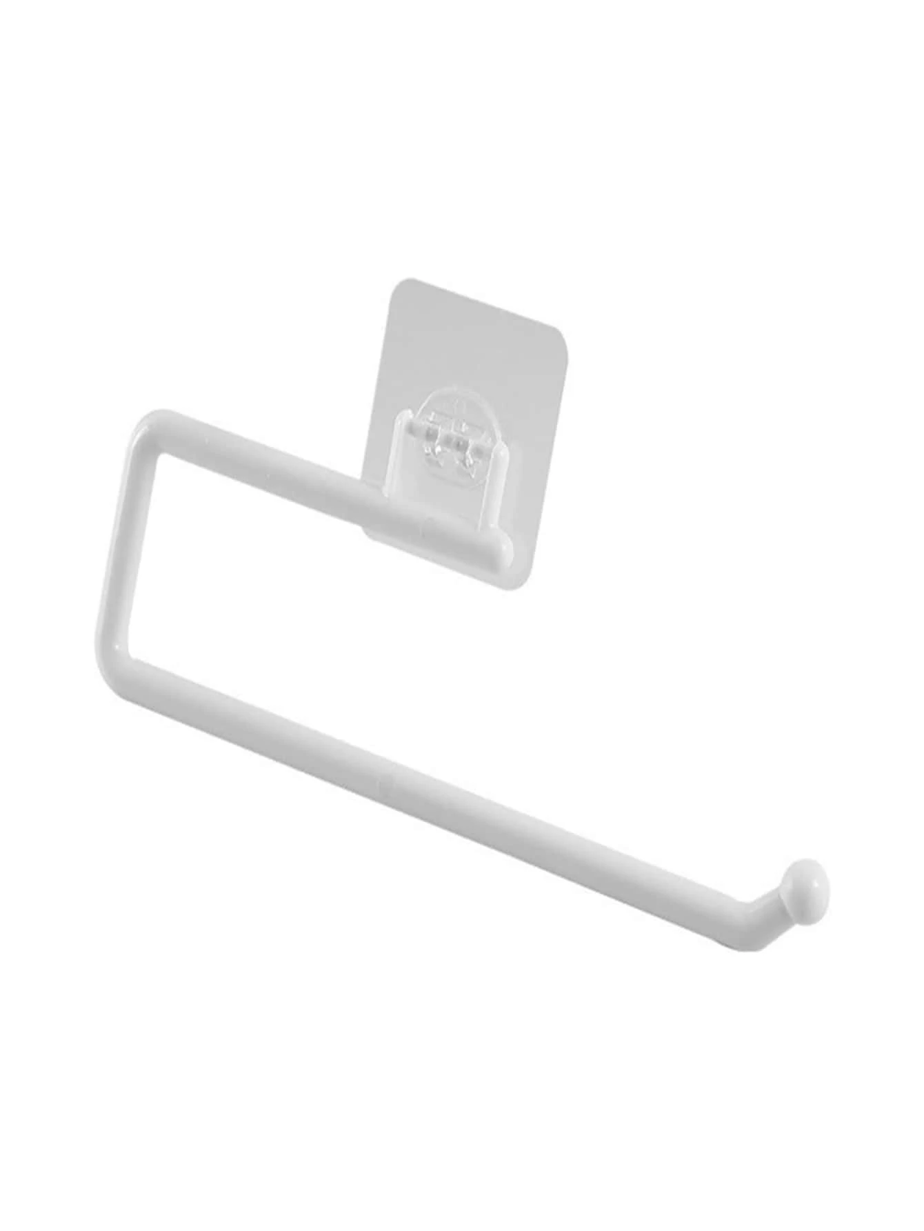 1pc No Nail Kitchen Paper Towel Holder Roll Paper Rack Plastic Wrap Storage Rack Toilet Paper Hanger Cleaning Cloth Support - White - View 1