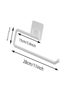 1pc No Nail Kitchen Paper Towel Holder Roll Paper Rack Plastic Wrap Storage Rack Toilet Paper Hanger Cleaning Cloth Support - White - View 3