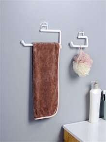 1pc No Nail Kitchen Paper Towel Holder Roll Paper Rack Plastic Wrap Storage Rack Toilet Paper Hanger Cleaning Cloth Support - White - View 9