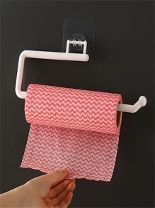 1pc No Nail Kitchen Paper Towel Holder Roll Paper Rack Plastic Wrap Storage Rack Toilet Paper Hanger Cleaning Cloth Support - White - View 7