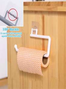 1pc No Nail Kitchen Paper Towel Holder Roll Paper Rack Plastic Wrap Storage Rack Toilet Paper Hanger Cleaning Cloth Support - White - View 5