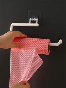 1pc No Nail Kitchen Paper Towel Holder Roll Paper Rack Plastic Wrap Storage Rack Toilet Paper Hanger Cleaning Cloth Support - White - View 8