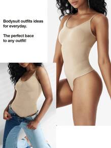 1 bộ áo định hình liền thân không đường may dành cho nữ, kiểu quần lọt khe, áo định hình giúp thon gọn vóc dáng, áo định hình vòng eo, đồ tập eo. - Màu be - Xem 10