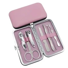 7pcs Candy-colored Manicure Set, Include Nail Clippers, Cuticle Clippers, Nail Files, Tweezers, Etc. - Baby Pink - View 2