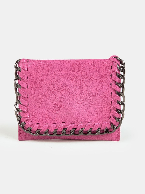 Fashionable Y2k Style Hot Pink Short Simple Card Holder Coin Purse With Chain Detail Handheld Small Wallet Lightweight Portable , Credit Card , ID Card White-Collar Workers , For Female , For Women Holiday , For Anniversary , For Birthday Gift Gift , Accessories , Gift
