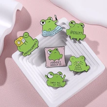 6 chiếc khóa cài khăn quàng cổ hình ếch mắt to dễ thương hoạt hình dành cho nữ, in chữ, phụ kiện túi xách cá nhân hóa sáng tạo. - màu xanh lá - Xem 1