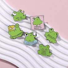 6 chiếc khóa cài khăn quàng cổ hình ếch mắt to dễ thương hoạt hình dành cho nữ, in chữ, phụ kiện túi xách cá nhân hóa sáng tạo. - màu xanh lá - Xem 2