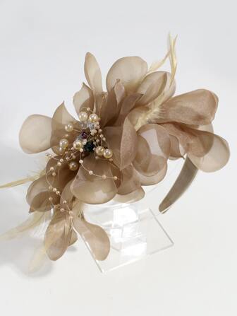 1 pieza Diadema elegante con flor de strass, plumas artificiales y accesorios para el cabello, para fiestas y festivales