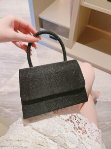 Glitter Bling,Shiny Glamorous,Elegant,Exquisite Small Glitter Flap Square Bag Top Handle For Party Dinner Bag,Evening Bag For Party Girl,Woman,For Female Perfect For Party,Wedding,Prom,Dinner/Banquet,For Best Gift For Women - Black - View 3