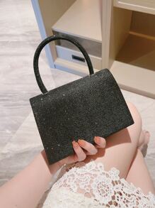 Glitter Bling,Shiny Glamorous,Elegant,Exquisite Small Glitter Flap Square Bag Top Handle For Party Dinner Bag,Evening Bag For Party Girl,Woman,For Female Perfect For Party,Wedding,Prom,Dinner/Banquet,For Best Gift For Women - Black - View 6