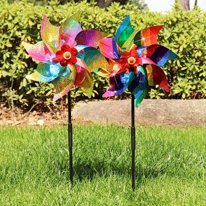 1 pieza/2 piezas/5 piezas Espantapájaros brillante reflectante, molinillos de viento extra brillantes para decoración de jardín, dispositivo disuasorio repelente de pájaros para ahuyentar pájaros del patio de la casa o la granja.