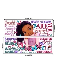 卡通女孩图案墙贴，贴纸，墙贴花，乙烯基贴花用于家居装饰，春季装饰品让您的家焕然一新，拉玛装饰贴纸礼物生日毕业 - 彩色 - 查看 3