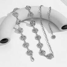 Flower Decor Chain Belt - Silver - View 3