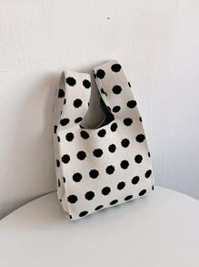 迷你波卡圓點時尚勾織手提包 - 黑與白 - 查看 1