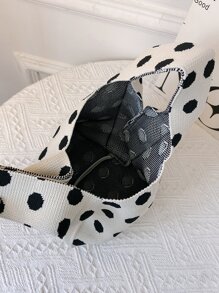 迷你波卡圓點時尚勾織手提包 - 黑與白 - 查看 6