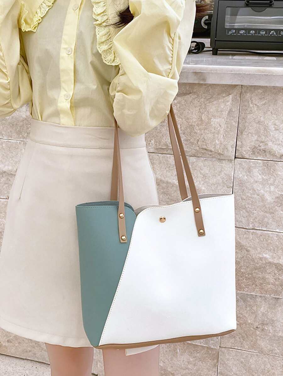 New Summer Fashion Color-Block Handbag Shoulder Bag Multicolor Tote Bag Ladies Shopping Bag For Women - Multicolor - View 1