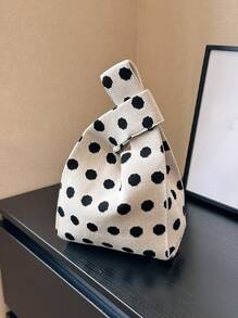 迷你波卡圓點時尚勾織手提包 - 黑與白 - 查看 2
