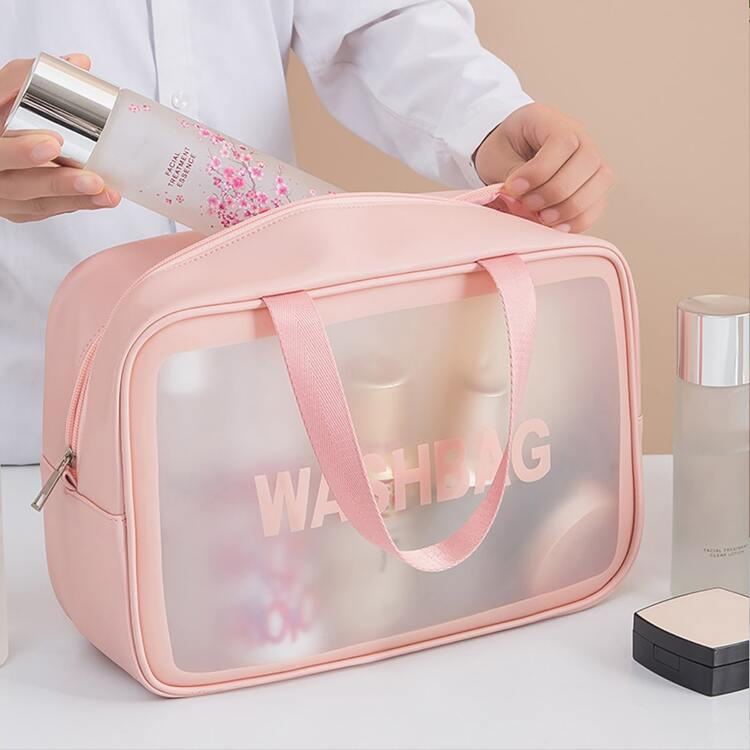 Small Size Pink Semi-Transparent Women'S Cosmetic Bag Pvc Matte Toiletry Bag Portable Swimming Storage Bag,Makeup Bag Makeup Pouch Skincare Bag Toiletry Bag Packing Cubes,Travel Essentials Cruise Essentials Dorm Essentials,Wedding Bridesmaid Gifts,Mom Gifts,Birthday Gifts,Gifts For Friends And Teachers,Home Decor,Bathroom Livingroom Bedroom Decor,Bathroom Organizer,Jewelry Organizer,Lip Oil Organizer,Nail Polish Organizer Makeup Bag Storage Makeup Organizer Makeup Case - Pink - View 3