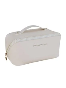 Letter Detail Make Up Bag Zipper Around Top Handle Makeup Bag Make Up Organizer Wash Bag Toiletry Bag Makeup Storage Cosmetic Bag For Bathroom For Travel For College Dorm For Women Girl Gift For For Mom Makeup Bags Makeup Pouch Make Up Pouch - White - View 4