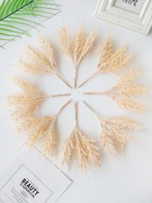 1束（6头）人造植物，迷你芦苇花束，DIY花环材料，新娘腕花，胸花，头饰，婚礼装饰，家居装饰，情人节礼物，新年礼物，糖果盒包装，生日派对蛋糕装饰，毕业礼物 - 米色 - 查看 5