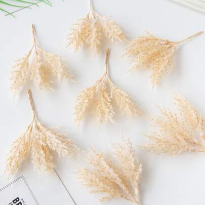 1 Ramo (6 Cabezas) Plantas Artificiales, Ramo de Flores de Junco Miniatura, Materiales para Coronas DIY, Corsage de Muñeca de Novia, Boutonnière, Tocado, Decoración de Boda, Decoración del Hogar, Regalo del Día de San Valentín, Regalo de Año Nuevo, Embalaje de Caja de Dulces, Decoración de Pastel de Fiesta de Graduación
