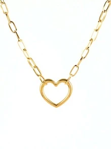 Women's Stainless Steel Heart Pendant Necklace, Punk Style Heart Charm Chain Necklace, Neck Jewelry, Gift For Valentine's Day, Mother's Day - Yellow Gold - View 1