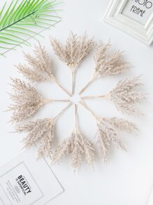 1束（6头）人造植物，迷你芦苇花束，DIY花环材料，新娘腕花，胸花，头饰，婚礼装饰，家居装饰，情人节礼物，新年礼物，糖果盒包装，生日蛋糕装饰（塑料材质，需自行组装，用力拉扯易损坏） - 藕粉色 - 查看 5