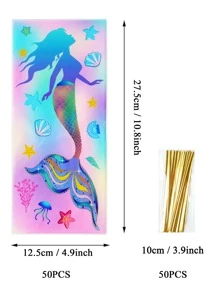 50入組OPP材質禮品袋，人魚鱗片圖案糖果及餅乾裝飾禮品包裝袋，適用於生日派對裝飾及禮品用品 - 淡紫色 - 查看 3