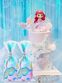 50入組OPP材質禮品袋，人魚鱗片圖案糖果及餅乾裝飾禮品包裝袋，適用於生日派對裝飾及禮品用品 - 淡紫色 - 查看 5