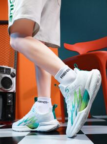 Anti-Slip And Wear-Resistant Couple Breathable Sports Shoes, Night Glowing Pattern With Front Strap, Running Shoes - Green - View 1