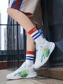 Anti-Slip And Wear-Resistant Couple Breathable Sports Shoes, Night Glowing Pattern With Front Strap, Running Shoes - Green - View 4