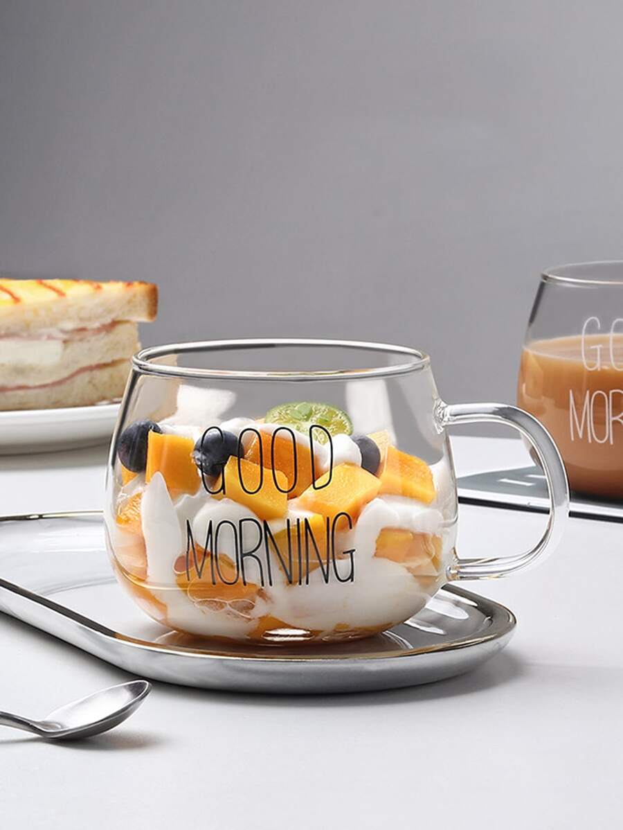 1pc Heat Resistant Glass Milk Cup With Handle, Breakfast Cereal Cup, Microwave Safe Glass Tea Cup, Large Belly Mug 300ml