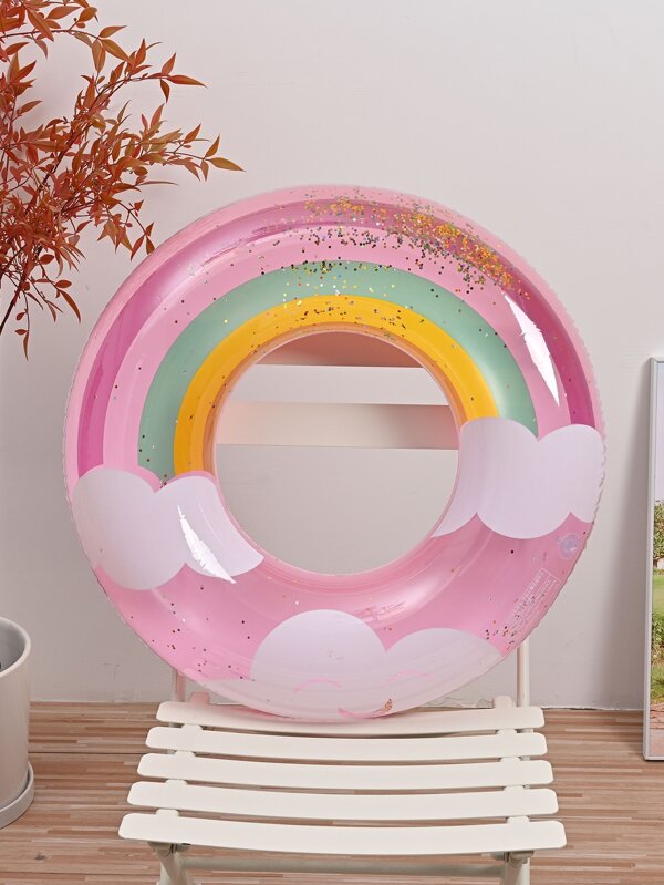 1pc Adult & Child Swimming Ring With Pink Cloud & Glitter Decorations Pool Float
