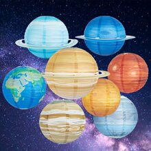 8入組太陽系統主題紙燈籠帶星球設計,偉大適用於孩子們外太空派對和房間裝飾 - 藍色 - 查看 1