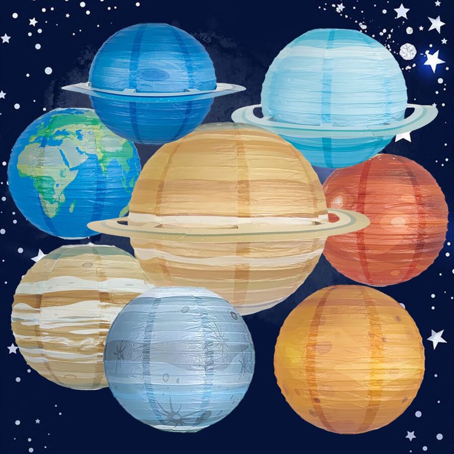 8pcs Solar System Themed Paper Lanterns With Designs, Great For