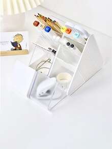 1入組弧形書桌多功能收納盒,塑膠辦公室化妝品和各種各樣收納,多功能收納容器 - 無色 - 查看 2