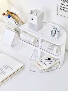 1入組弧形書桌多功能收納盒,塑膠辦公室化妝品和各種各樣收納,多功能收納容器 - 無色 - 查看 8
