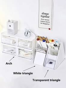 1入組弧形書桌多功能收納盒,塑膠辦公室化妝品和各種各樣收納,多功能收納容器 - 無色 - 查看 4