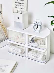 1入組弧形書桌多功能收納盒,塑膠辦公室化妝品和各種各樣收納,多功能收納容器 - 無色 - 查看 5