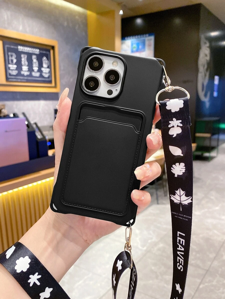 Funda de móvil unicolor con con ranura de tarjeta & Acollador - Negro - Ver 1